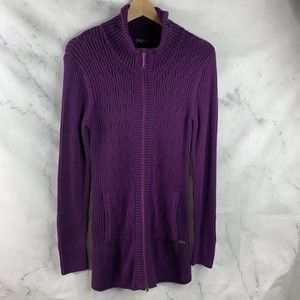 Eddie Bauer sweater dress Women’s SZ M Purple Knit w/Full Zipper Pockets ribbed